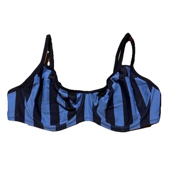 aerie Other - Aerie Striped Bikini Top 38C Blue Black Underwire Swim Top NWT